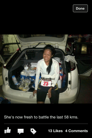 Tere's tweet as I leave kilometer 102.