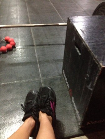My 55lb-bar, my 20" box and Reebok Nano ready to do 13.2