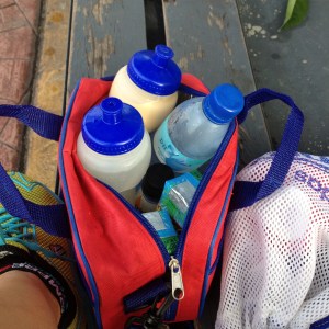 2-8 oz Ph7plus alkaline water, One hydrococo and 2 shots EFS. Plus lots of extra water for the humid track weather