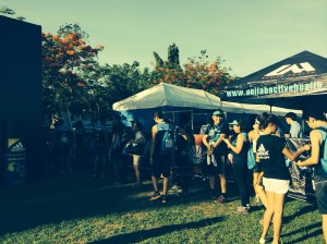 Some of the runners lining up for their race photo souvenir
